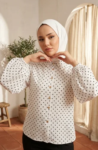 Chemise à Pois En Viscose Blanche 6240-03 6240-03