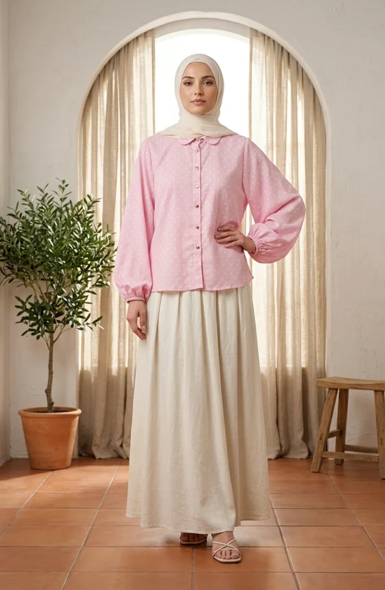 Viskose-Stoffhemd Mit Polka-Dots 6240-04 Rosa 6240-04