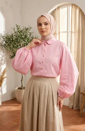 Viskose-Stoffhemd Mit Polka-Dots 6240-04 Rosa 6240-04