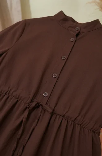 Robe Hijab à Col Mandarin Et Boutons Superposés 0336-02 Marron 0336-02