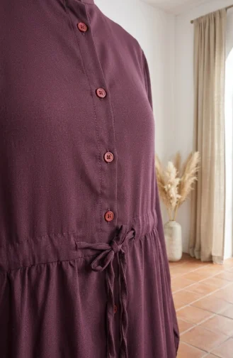 Robe Hijab à Col Mandarin Et Boutons Superposés 0336-03 Prune 0336-03
