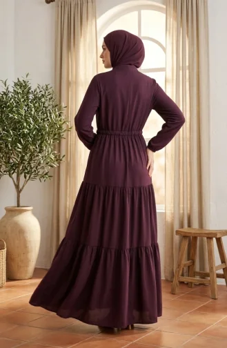 Robe Hijab à Col Mandarin Et Boutons Superposés 0336-03 Prune 0336-03