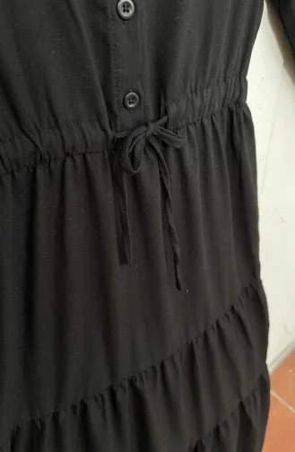 Robe Hijab à Col Mandarin Et Boutons Superposés 0336-05 Noir 0336-05