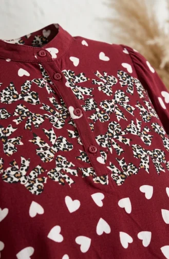 Robe Hijab En Viscose à Motif Cœur 0337-02 Bordeaux 0337-02