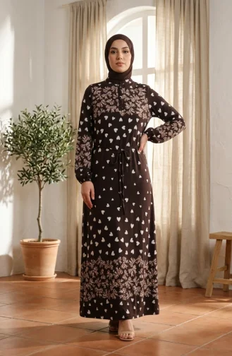 Robe Hijab En Viscose à Motif Cœur 0337-04 Marron 0337-04