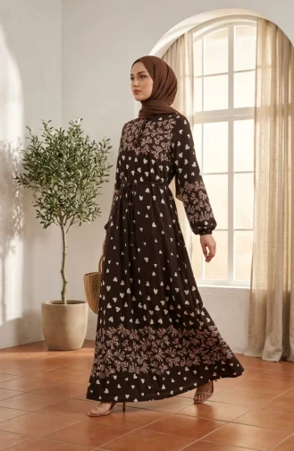 Robe Hijab En Viscose à Motif Cœur 0337-04 Marron 0337-04