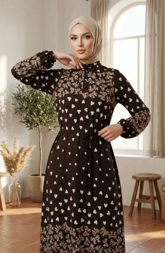 Robe Hijab En Viscose à Motif Cœur 0337-04 Marron 0337-04