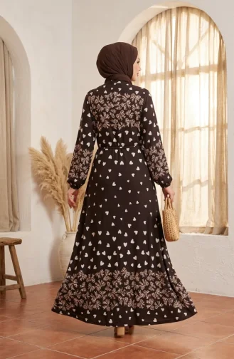 Robe Hijab En Viscose à Motif Cœur 0337-04 Marron 0337-04