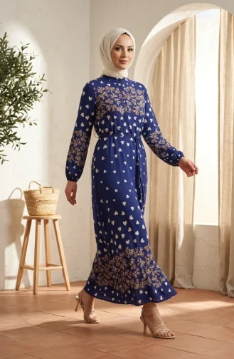 Viskose-Hijabkleid Mit Herzmuster Modell 0337-05 Marineblau 0337-05