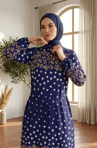 Viskose-Hijabkleid Mit Herzmuster Modell 0337-05 Marineblau 0337-05