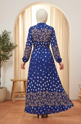 Viskose-Hijabkleid Mit Herzmuster Modell 0337-05 Marineblau 0337-05
