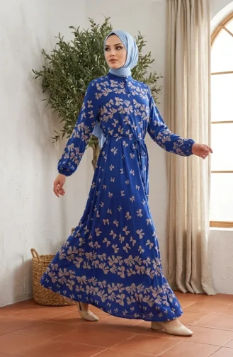 فستان حجاب من قماش الفسكوز بنقشة فيونكة، لون كحلي 0338-01 0338-01