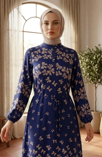فستان حجاب من قماش الفسكوز بنقشة فيونكة، لون كحلي 0338-01 0338-01