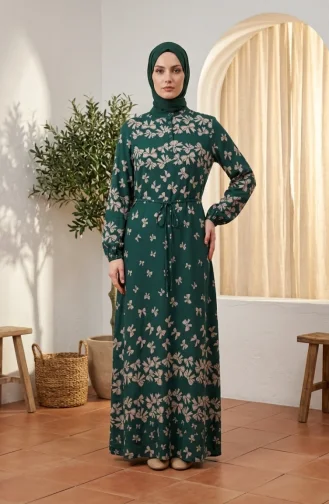 فستان حجاب من قماش الفسكوز بنقشة فيونكة 0338-02 أخضر زمردي 0338-02