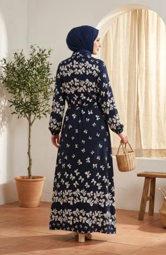 فستان حجاب من قماش الفسكوز بنقشة فيونكة، لون كحلي 0338-03 0338-03