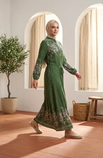 Robe Hijab En Viscose à Motif Floral Kaki 0339-01 0339-01