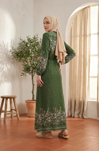 Robe Hijab En Viscose à Motif Floral Kaki 0339-01 0339-01