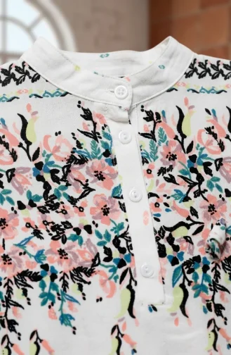 Robe Hijab En Viscose à Motif Floral Blanc 0339-02 0339-02