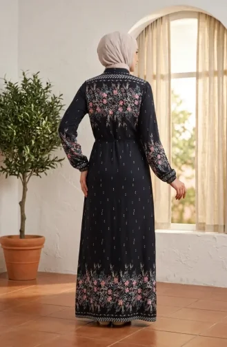 فستان حجاب من قماش الفسكوز بنقشة زهور، 0339-03، أزرق داكن 0339-03