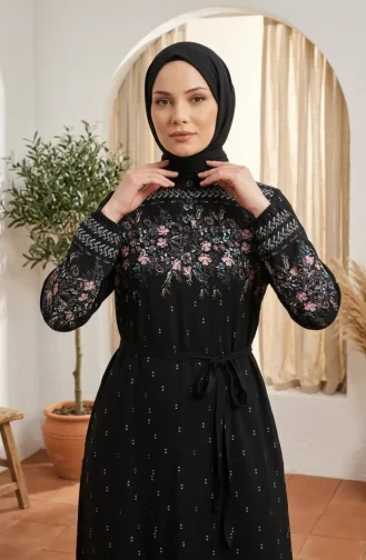 Viskose-Hijab-Kleid Mit Blumenmuster 0339-04 Schwarz 0339-04