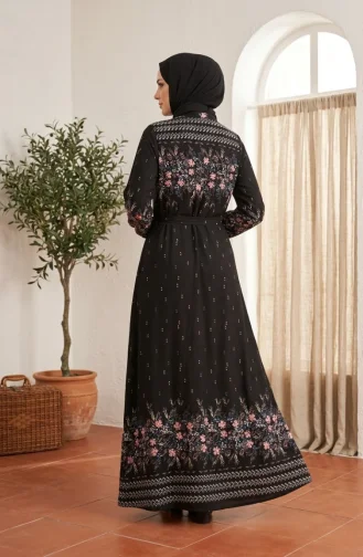Viskose-Hijab-Kleid Mit Blumenmuster 0339-04 Schwarz 0339-04
