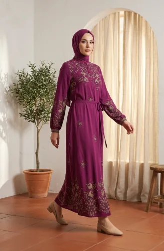 Robe Hijab En Viscose à Motif Floral 0340-01 Prune 0340-01