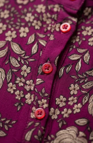 Robe Hijab En Viscose à Motif Floral 0340-01 Prune 0340-01