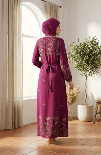 Robe Hijab En Viscose à Motif Floral 0340-01 Prune 0340-01