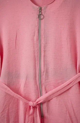 Taşlı Fermuarlı Kuşaklı Tesettür ikili Takım 0335-05 Pembe