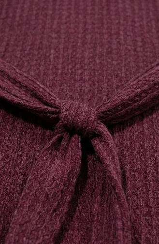Robe Hijab En Tissu à Bulles Avec Collier Et Ceinture 0575-04 Prune 0575-04