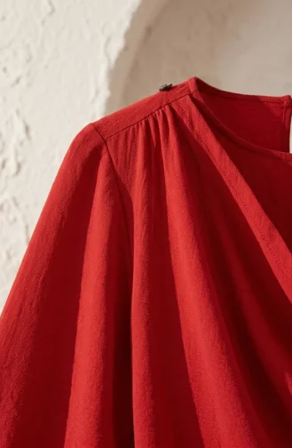 Robe Hijab Ceinturée Avec Cape Modèle 2291-01 Rouge 2291-01