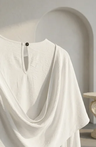 Robe Hijab Ceinturée Avec Cape 2291-02 Blanche 2291-02