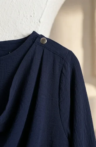 Robe Hijab Ceinturée Avec Cape 2291-03 Bleu Marine 2291-03