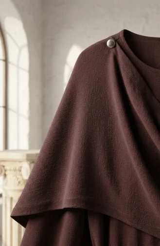Robe Hijab Ceinturée Avec Cape 2291-04 Marron 2291-04