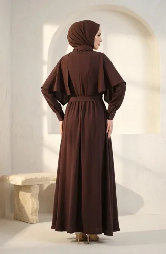 Robe Hijab Ceinturée Avec Cape 2291-04 Marron 2291-04