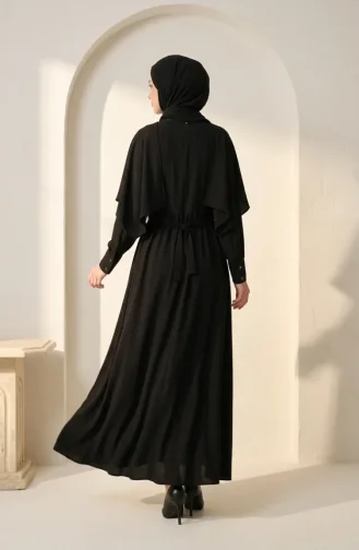 Robe Hijab Ceinturée Avec Cape 2291-05 Noir 2291-05