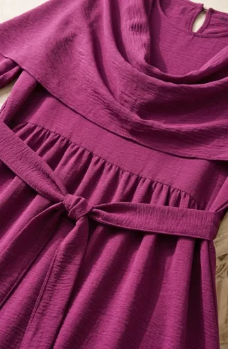 Robe Hijab Ceinturée Avec Cape 2291-06 Prune 2291-06