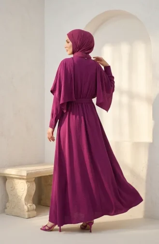 Robe Hijab Ceinturée Avec Cape 2291-06 Prune 2291-06