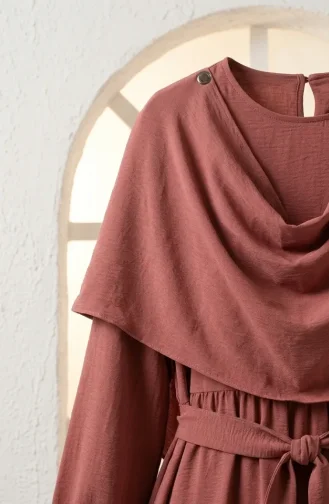 Robe Hijab Ceinturée Avec Cape 2291-07 Rose 2291-07