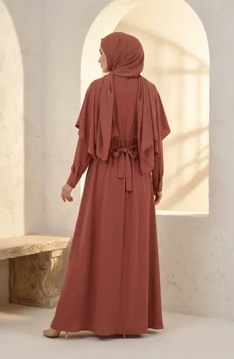 Robe Hijab Ceinturée Avec Cape 2291-07 Rose 2291-07