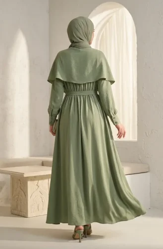Robe Hijab Ceinturée Avec Cape 2291-08 Kaki 2291-08