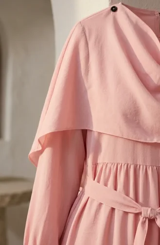 Robe Hijab Ceinturée à Cape 2291-09 Rose Poudré 2291-09