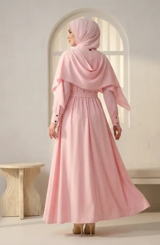 Robe Hijab Ceinturée à Cape 2291-09 Rose Poudré 2291-09