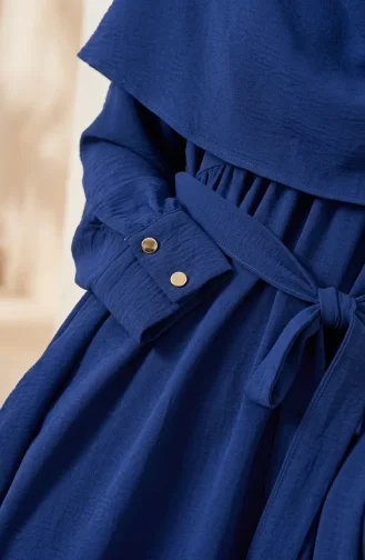Robe Hijab Ceinturée Avec Cape 2291-10 Bleu Marine 2291-10