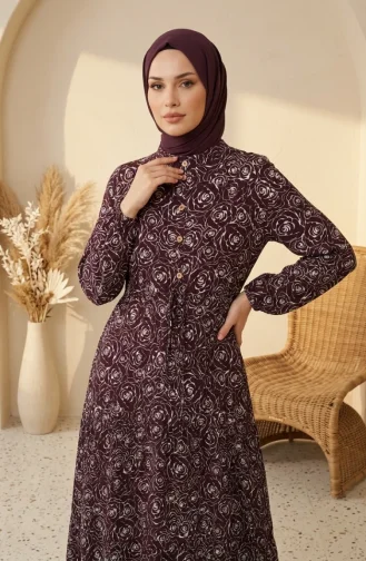 Robe Hijab En Viscose à Motif Rose 2292-01 Marron 2292-01