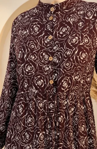 Robe Hijab En Viscose à Motif Rose 2292-01 Marron 2292-01