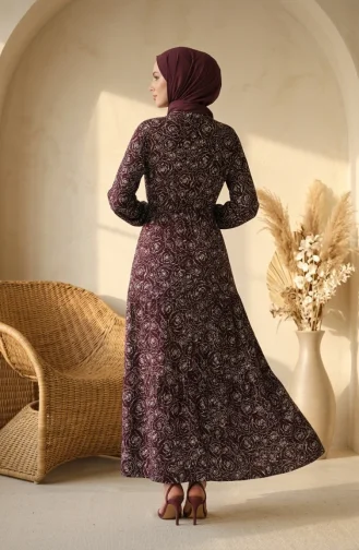 Robe Hijab En Viscose à Motif Rose 2292-01 Marron 2292-01