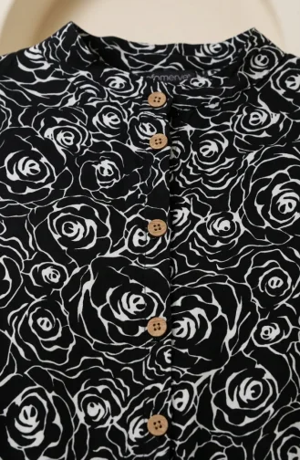 Viskose-Hijabkleid Mit Rosenmuster Modell 2292-02 Schwarz 2292-02