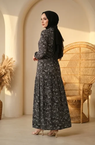 Viskose-Hijabkleid Mit Rosenmuster Modell 2292-02 Schwarz 2292-02
