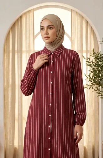 Tunique Rayée Boutonnée En Mousseline 0342-03 Prune 0342-03